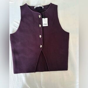 ZARA Purple Knit Button-Front Vest Top – Size Small